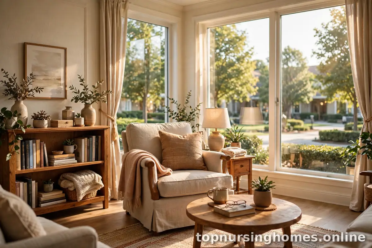 Bright independent living apartment interior in a retirement community